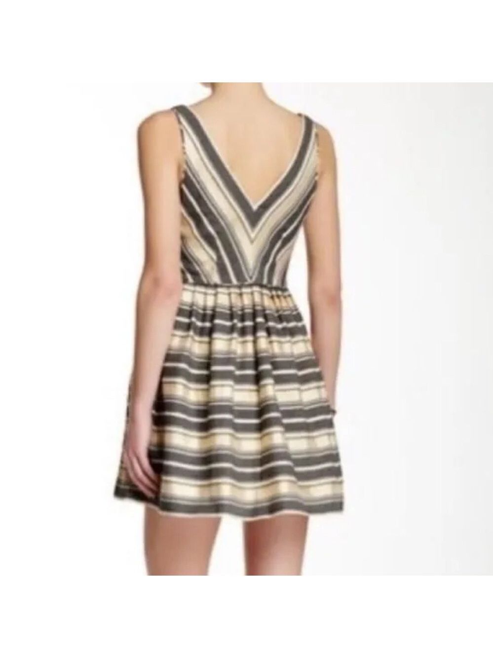 J. Crew Fit & Flair Striped Metallic Sleeveless V Neck Dress with Pockets Sz 4 - Picture 3 of 8
